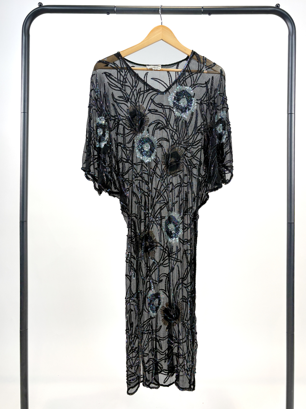 PF-1062 Vintage OM International Sheer Silk Beaded Dress
